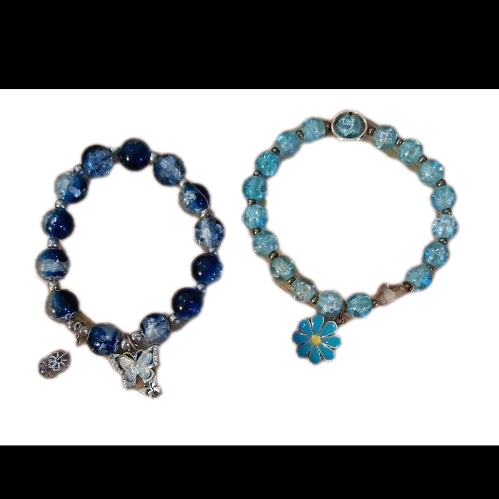 Blue Beaded Bracelets with Charms